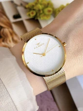 FERRO GoldSilver Hasır Kordonlu Renk Atmaz 30 Metre Suya Dayanıklı Özel Tasarım Kadın KolSaati 81753 thumbnail 1