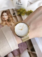 FERRO GoldSilver Hasır Kordonlu Renk Atmaz 30 Metre Suya Dayanıklı Özel Tasarım Kadın KolSaati 81753 thumbnail 2