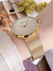 FERRO GoldSilver Hasır Kordonlu Renk Atmaz 30 Metre Suya Dayanıklı Özel Tasarım Kadın KolSaati 81753 thumbnail 3