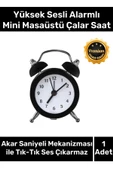 Premium Yüksek Sesli Alarmlı Pilli Dekoratif Çift Çanlı Mini Masaüstü Analog Dekoratif Çalar Saat - 1