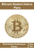 Özel Kutulu Hediyelik Kripto Hatıra Koleksiyon Bitcoin Madeni Para Altın Rengi 10'lu Set - 1