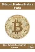 Özel Kutulu Hediyelik Kripto Hatıra Koleksiyon Bitcoin Madeni Para Altın Rengi 2'li Set - 1