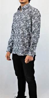 2489 Şal Desenli Slim Fit Gömlek - 2