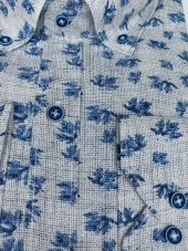 2443 Mavi Çiçek Desenli Slim Fit Gömlek - 1