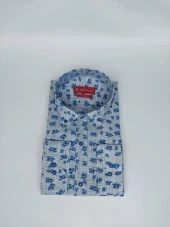 2443 Mavi Çiçek Desenli Slim Fit Gömlek - 3