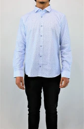 2411 Mavi Desenli Slim Fit Gömlek - 1