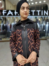 39437 Tarçın Desenli Deri Detaylı Kap - 4