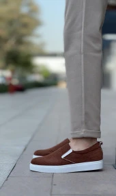 BA0339 Bağcıksız Kadife Kahverengi Beyaz Taban Günlük Erkek Ayakkabı thumbnail 1