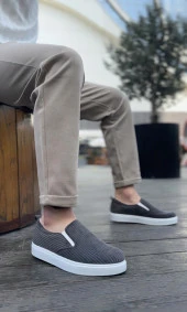 BA0339 Bağcıksız Kadife Gri Beyaz Taban Günlük Erkek Ayakkabı thumbnail 1