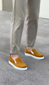 BA0339 Bağcıksız Kadife Hardal Beyaz Taban Günlük Erkek Ayakkabı thumbnail 3