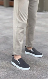 BA0339 Bağcıksız Kadife Gri Beyaz Taban Günlük Erkek Ayakkabı thumbnail 2