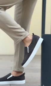 BA0339 Bağcıksız Kadife Gri Beyaz Taban Günlük Erkek Ayakkabı thumbnail 3