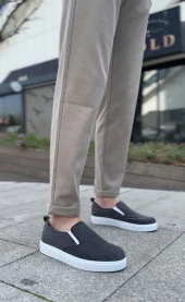 BA0339 Bağcıksız Kadife Gri Beyaz Taban Günlük Erkek Ayakkabı thumbnail 4