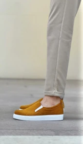 BA0339 Bağcıksız Kadife Hardal Beyaz Taban Günlük Erkek Ayakkabı thumbnail 5