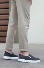 BA0339 Bağcıksız Kadife Gri Beyaz Taban Günlük Erkek Ayakkabı thumbnail 5