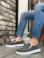 BA0339 Bağcıksız Kadife Gri Beyaz Taban Günlük Erkek Ayakkabı thumbnail 6