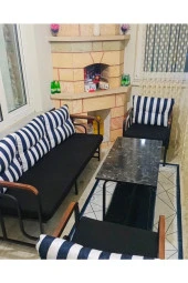 Serdemdizayn 3-1-1-sehpa Bahçe Takımı Siyah-beyaz Çizgili - 1