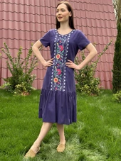 KADIN YAZLIK NAKIŞ İŞLEMELİ ELBİSE - 8012 - 4 thumbnail 4