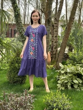 KADIN YAZLIK NAKIŞ İŞLEMELİ ELBİSE - 8012 - 4 thumbnail 3