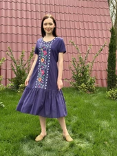 KADIN YAZLIK NAKIŞ İŞLEMELİ ELBİSE - 8012 - 4 thumbnail 1