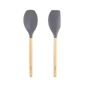 Tantitoni Bambu SaplıI Gri Renkli Silikon Büyük Kaşık Ve Spatula Seti  (Elvin Home Concept) - 1