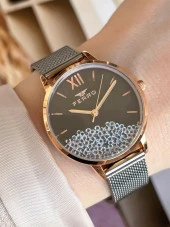 FERRO Siyah Hasır Kordonlu Renk Atmaz 30 Metre Suya Dayanıklı Özel Tasarım Kadın KolSaati 21934-Q thumbnail 1