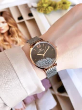 FERRO Siyah Hasır Kordonlu Renk Atmaz 30 Metre Suya Dayanıklı Özel Tasarım Kadın KolSaati 21934-Q thumbnail 2