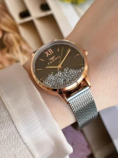 FERRO Siyah Hasır Kordonlu Renk Atmaz 30 Metre Suya Dayanıklı Özel Tasarım Kadın KolSaati 21934-Q thumbnail 3