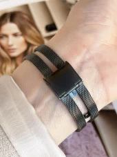 FERRO Siyah Hasır Kordonlu Renk Atmaz 30 Metre Suya Dayanıklı Özel Tasarım Kadın KolSaati 2996-R thumbnail 4