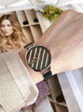 FERRO Siyah Hasır Kordonlu Renk Atmaz 30 Metre Suya Dayanıklı Özel Tasarım Kadın KolSaati 21153-R thumbnail 2