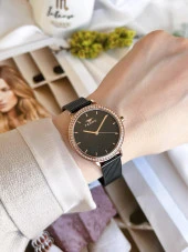 FERRO Siyah Hasır Kordonlu Renk Atmaz 30 Metre Suya Dayanıklı Özel Tasarım Kadın KolSaati 21242-R thumbnail 2