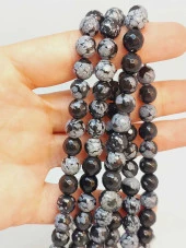 Kar Tanesi Obsidyen Taşı Faset Kesim Dizi 7.5mm (49252) thumbnail 1