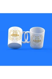 Evlilik Yıldönümü 25.Yıl Tasarım Çay Kahve Kupası - 1