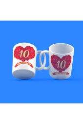 Evlilik Yıldönümü 10.yıl Tasarım Çay Kahve Kupası - 1