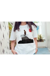 Atatürk Baskılı Beyaz Unısex T-shırt - 1