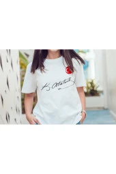 Atatürk Baskılı Beyaz Unısex T-shırt - 1