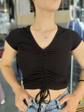 3414 V Yaka Kaş Korse Büzgülü Body - 1