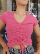 3414 V Yaka Kaş Korse Büzgülü Body - 3