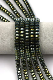 Su Yeşili Renkli Hematit Dizi 4 x 8 mm Rondel Kesim thumbnail 1