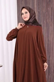 Fermuarlı Kol Manşetleri Büzgülü Mevlana Ferace 6007 Kahverengi thumbnail 5