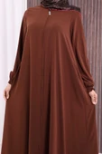 Fermuarlı Kol Manşetleri Büzgülü Mevlana Ferace 6007 Kahverengi thumbnail 6