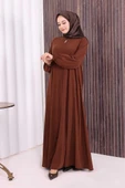 Fermuarlı Kol Manşetleri Büzgülü Mevlana Ferace 6007 Kahverengi thumbnail 3