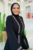 İnci Detaylı Abaya Elbise Takım 8493 Siyah thumbnail 8
