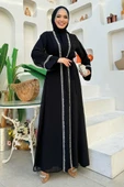 İnci Detaylı Abaya Elbise Takım 8493 Siyah thumbnail 5