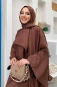 Şalıyla Birlikte Tulum ve Abaya İkili Takım 8519 Kahverengi - 4