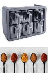 6’lı Baharatlık Seti, Standlı Kaşıklı Kapaklı Yapışkanlı Baharat Erzak Saklama Takımı Antrasit thumbnail 3