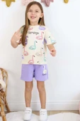 Kız Çocuk Flamingo Baskılı Kısa Kollu Mor Şortlu Takım thumbnail 1