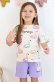 Kız Çocuk Flamingo Baskılı Kısa Kollu Mor Şortlu Takım thumbnail 2