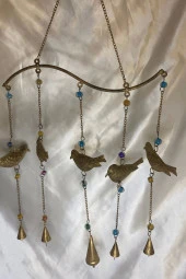 Deprem Zili Çanı Rüzgar Çanı Zili Feng Shui HaYat Ağacı Komple Metal 5 Kuş Çanlı Bronz thumbnail 1