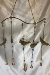 Deprem Zili Çanı Rüzgar Çanı Zili Feng Shui HaYat Ağacı Komple Metal 5 Kuş Çanlı Bronz thumbnail 3